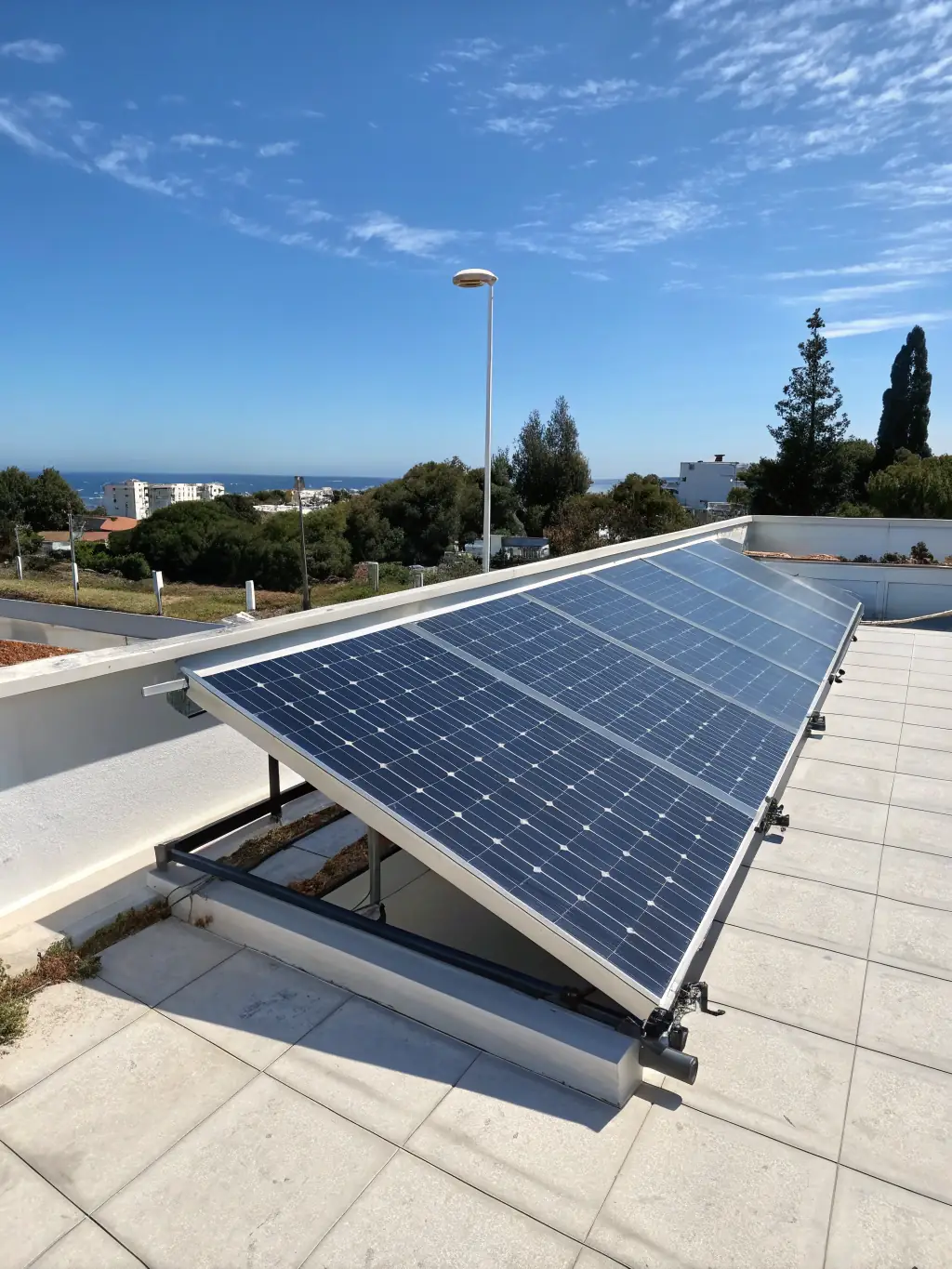 A modern solar panel designed for residential use, highlighting its sleek design and efficiency in converting sunlight to electricity.