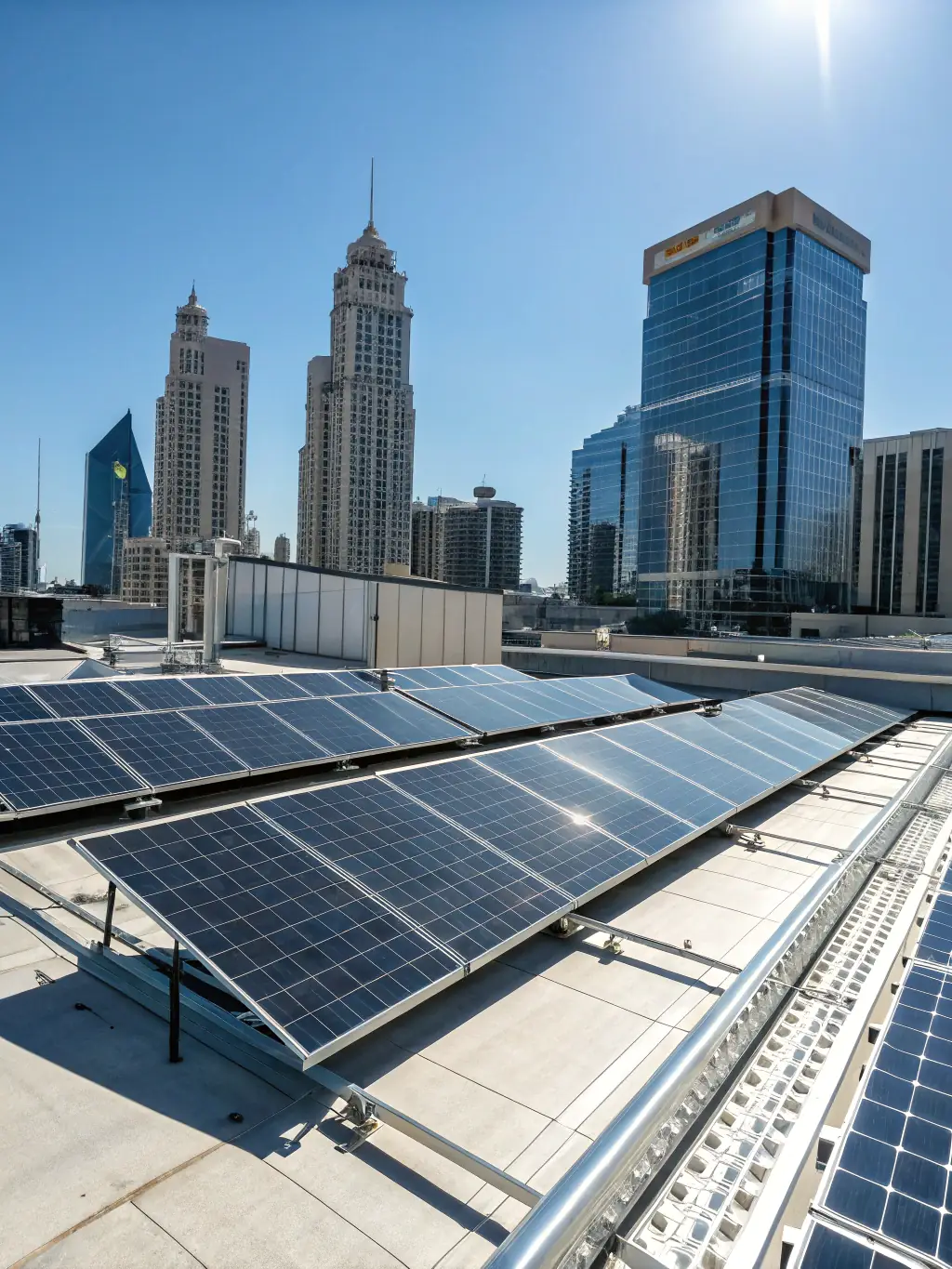 A large-scale solar panel installation on a commercial building, showcasing the capacity to power business operations sustainably.